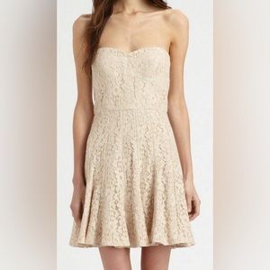 BCBGMAXAZRIA BCBG Max Azria Lisanne Cream Beige Strapless Lace Mini Dress